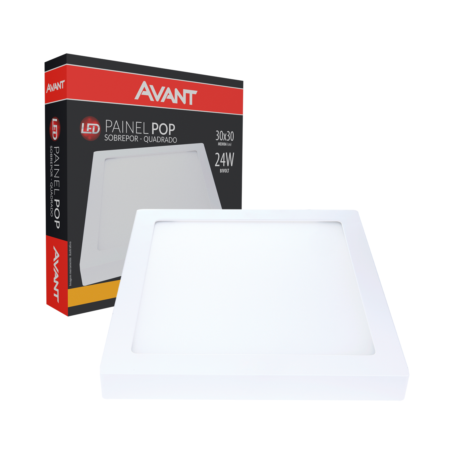 Imagem do produto Avant Painel LED Plafon de Sobrepor Quadrado 24W Bivolt 3000K Luz Amarelo