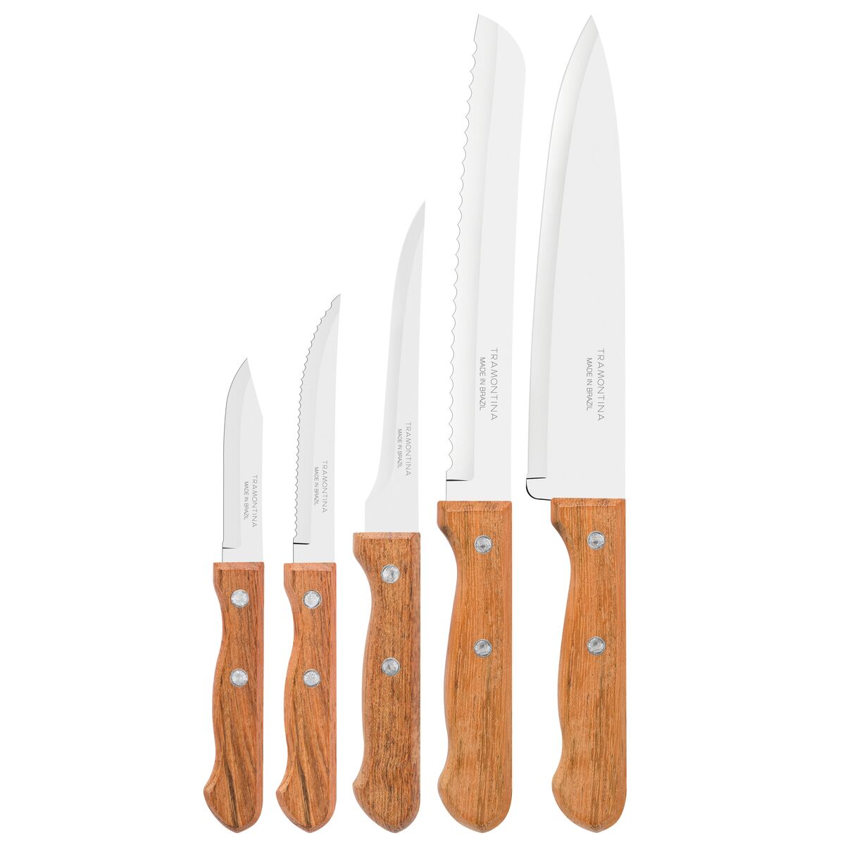 Imagem do produto Tramontina Jogo de Facas Dynamic em Aço Inox com Cabos de Madeira Natural 5 Peças