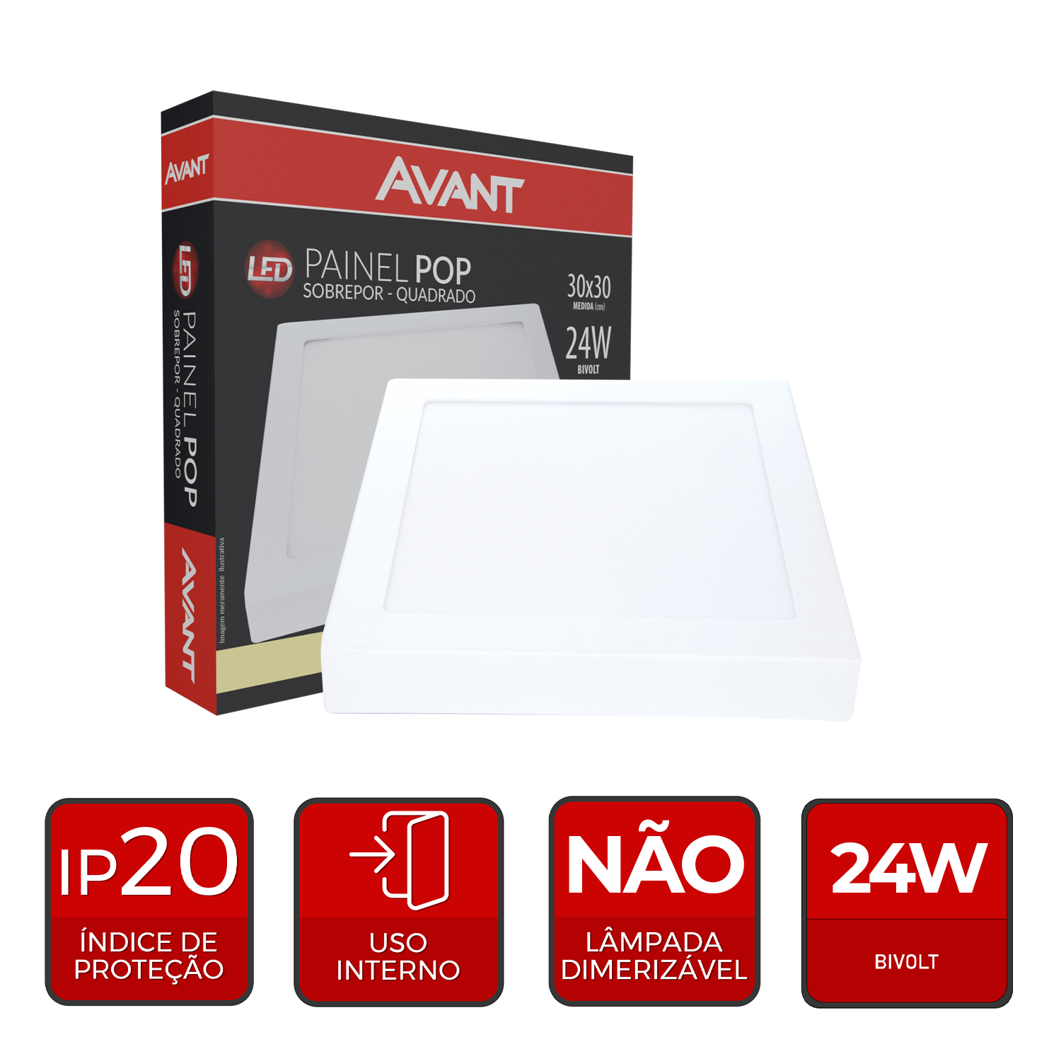 Imagem do produto Avant Painel LED Plafon de Sobrepor Quadrado 24W Bivolt 4000K Luz Neutra
