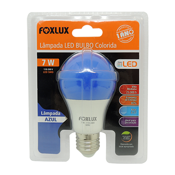 Imagem do produto Foxlux Lâmpada LED SMD Bulbo Colorida 7W Bivolt Azul