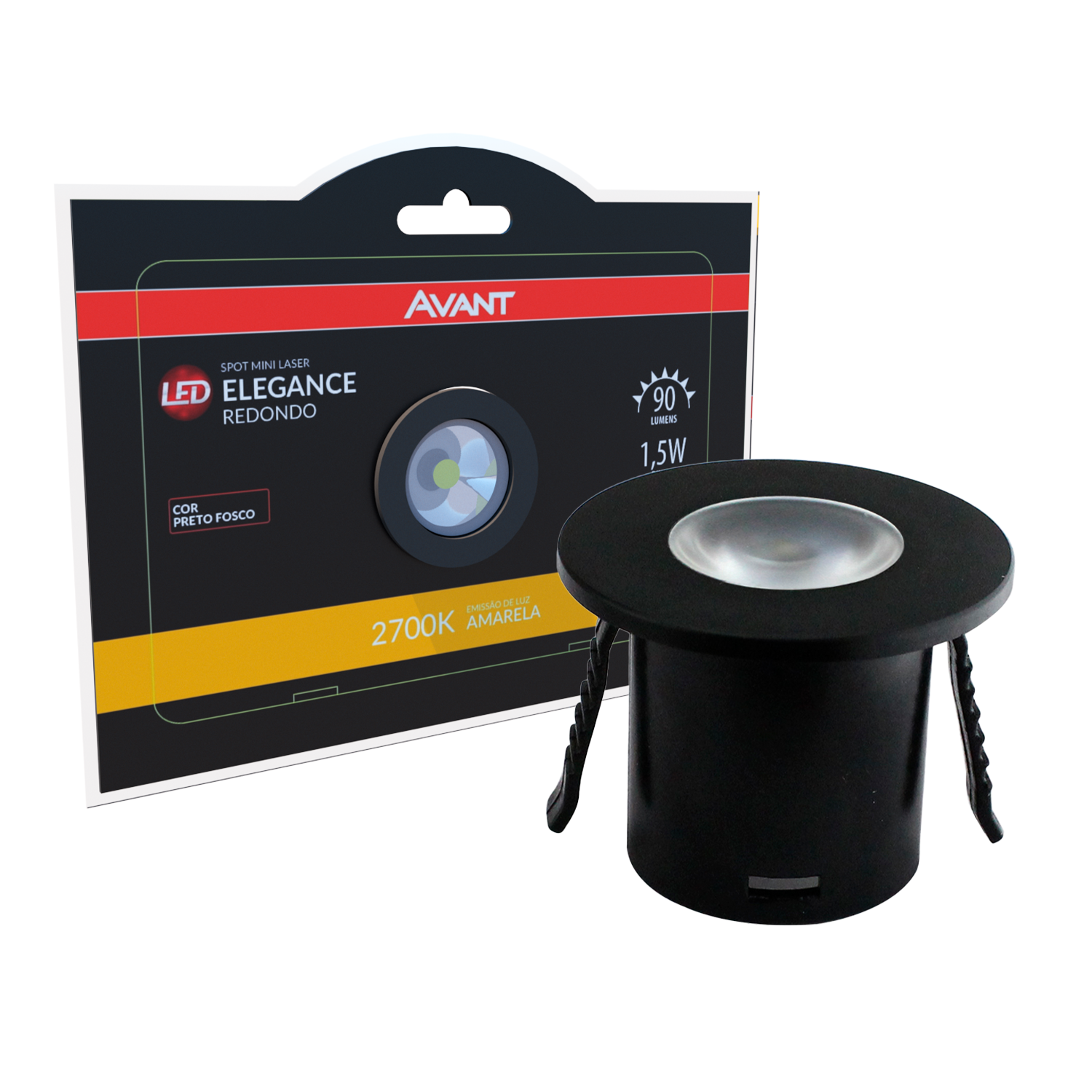 Imagem do produto Avant Mini Spot LED Elegance Redondo Preto Fosco 1,5W Bivolt 2700K Luz Amarela