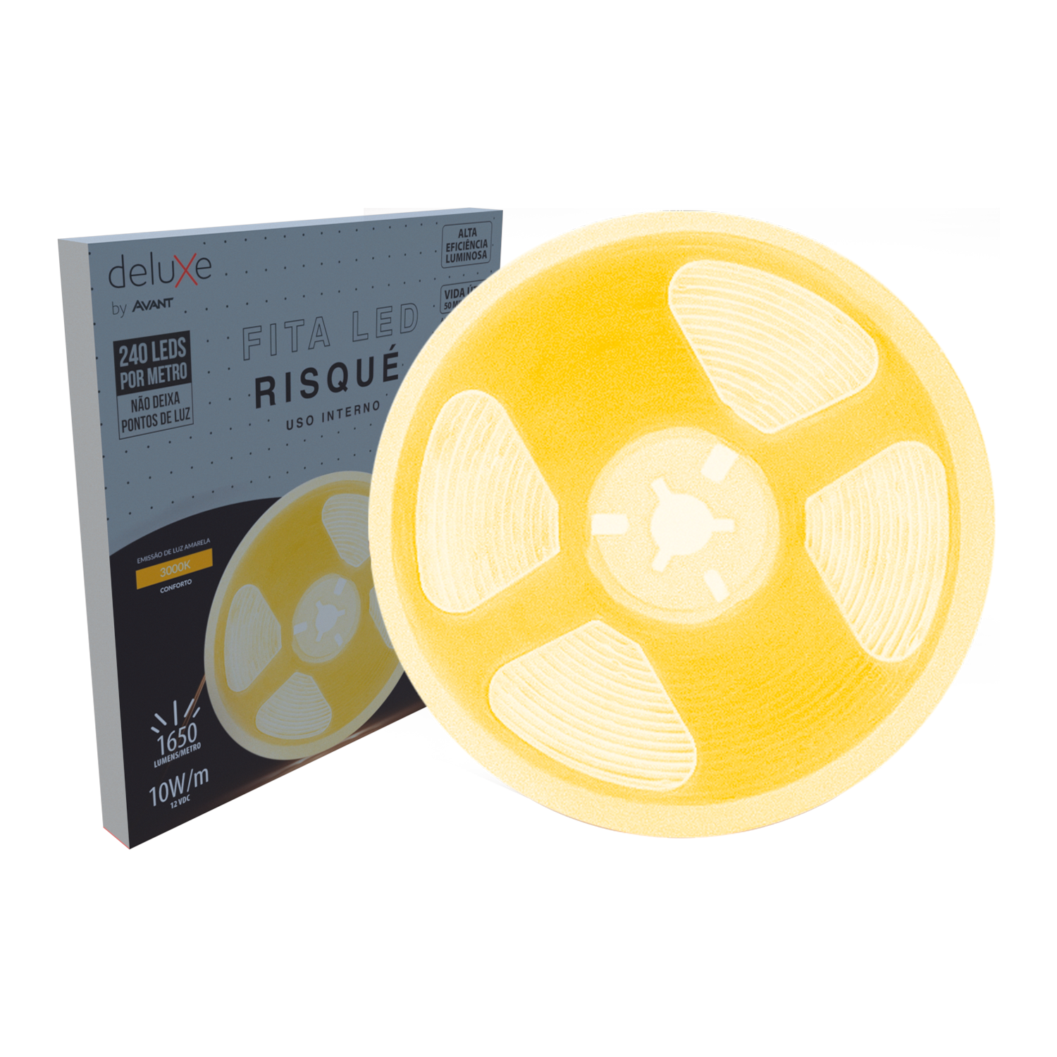 Imagem do produto Avant Fita LED Risqué para Uso Interno IP20 5 Metros 10W/m Bivolt 3000K Luz Amarela