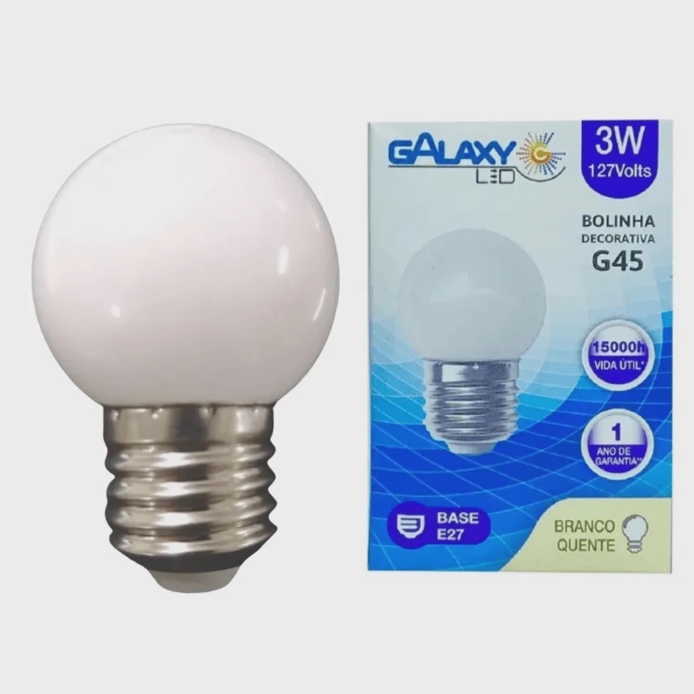 Imagem do produto Galaxi Lâmpada LED Bolinha G45 3W Branca Quente E27 127V