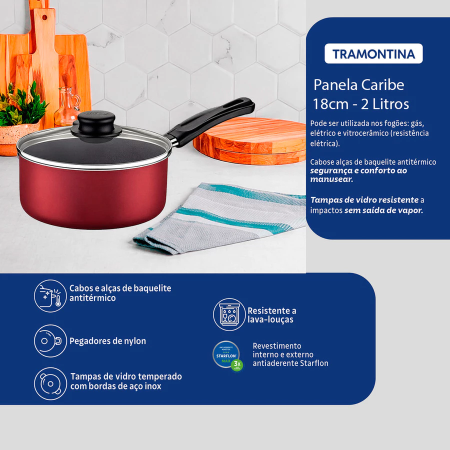 Imagem do produto Tramontina Panela Caribe Alumínio 18cm 2L