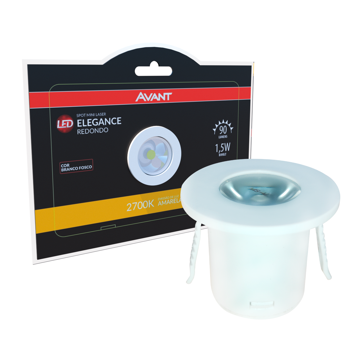 Imagem do produto Avant Mini Spot LED Elegance Redondo Branco Fosco 1,5W Bivolt 2700K Luz Amarela