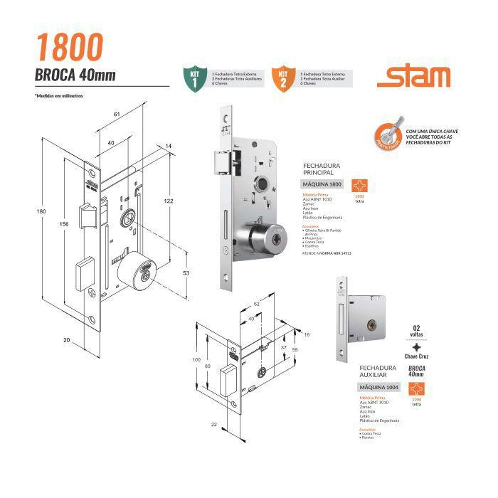 Imagem do produto Stam Fechadura 1800/09 Inox Tetra