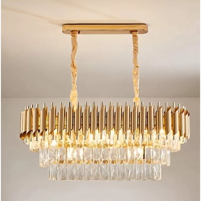 Imagem do produto Cinderela Lustre Cristal Retangular 80x35 cm Dourado 60W 6048/800X350