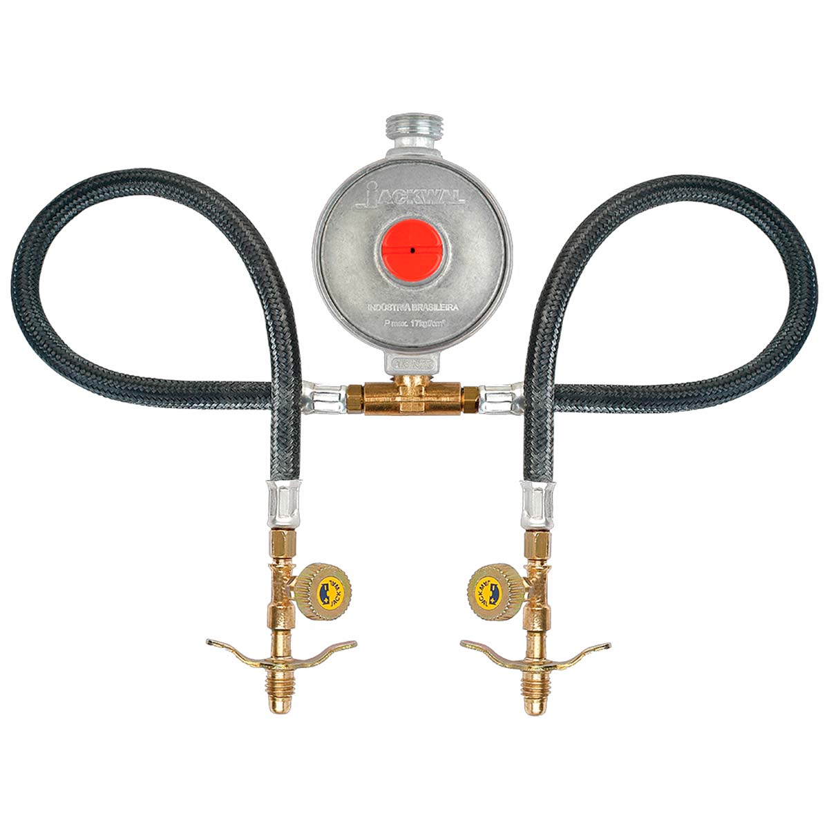 Imagem do produto Jackwal Conjunto Regulador de Gás 2xP13 5 kg/h Saída 1/2" BSP
