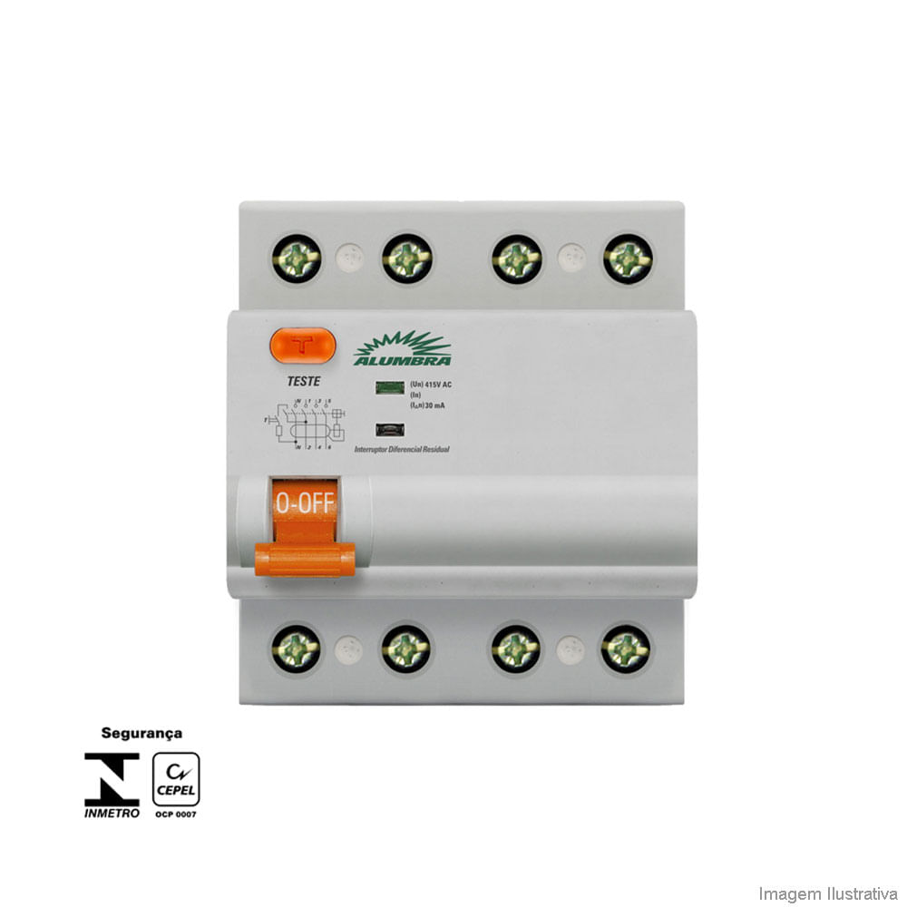 Imagem do produto Alumbra Interruptor Analógico Diferencial Residual Tetrapolar 25A 240V/415V