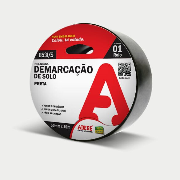 Imagem do produto Adere Fita Demarcação de Solo Preta 853I/S 50 mm x 15 m