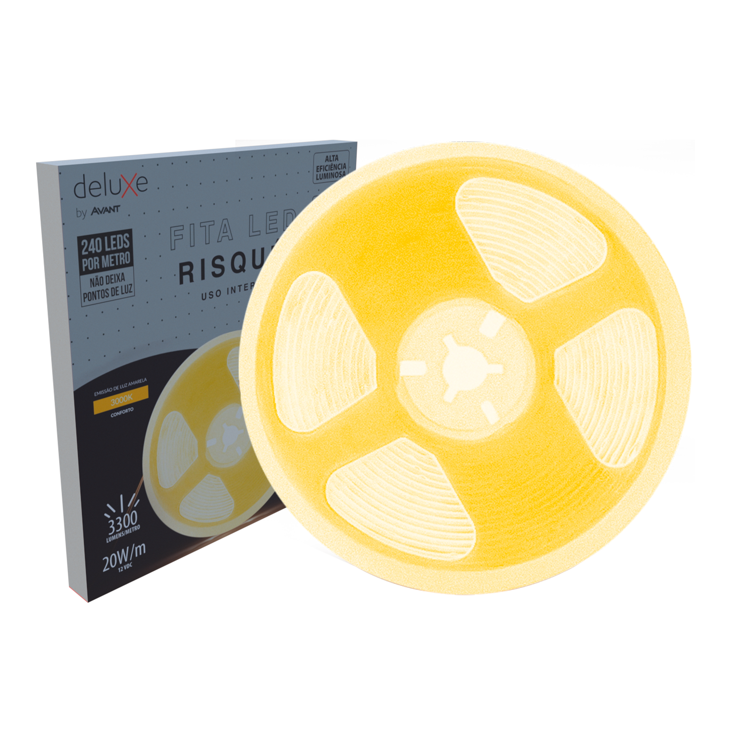 Imagem do produto Avant Fita LED Risqué para Uso Interno IP20 5 Metros 20W/m 12V 3000K Luz Amarela