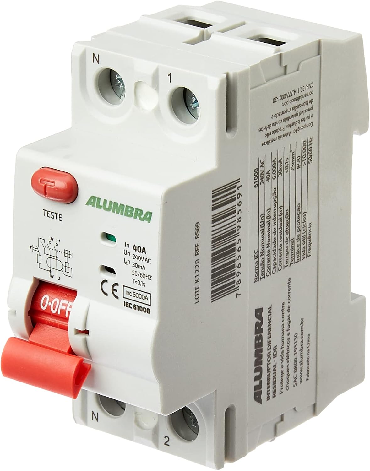 Imagem do produto Alumbra Interruptor Analógico Diferencial Residual Bipolar 40A 127V/240V