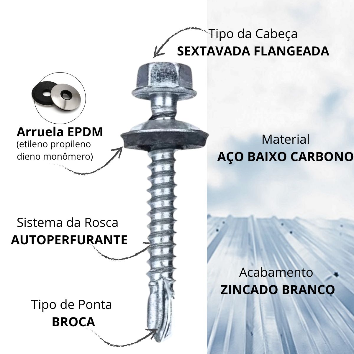 Imagem do produto Parafuso Sextavado Auto-Brocante Ponta Broca - PARAF SEXT AUTO-BROCANTE 10X3/4 - 10PC