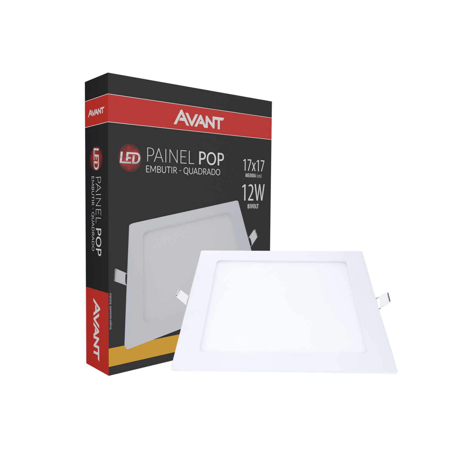 Imagem do produto Avant Painel LED Plafon de Embutir Quadrado 12W Bivolt 3000K Luz Amarela