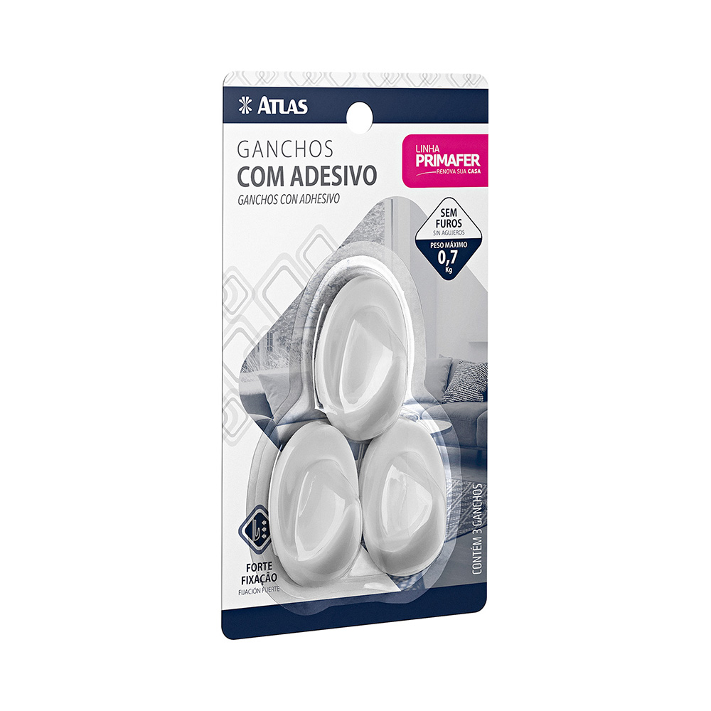 Imagem do produto Gancho adesivo plástico 0,7kg 3 peças
