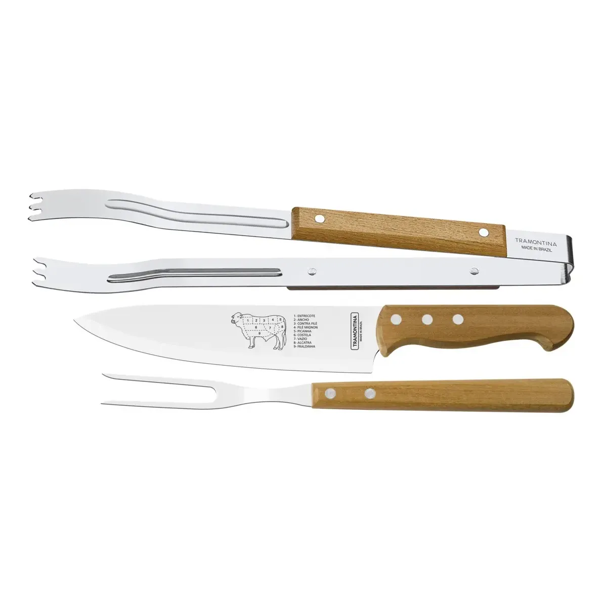 Imagem do produto Tramontina Jogo para Churrasco Dynamic em Aço Inox com Cabos de Madeira Natural 3 Peças
