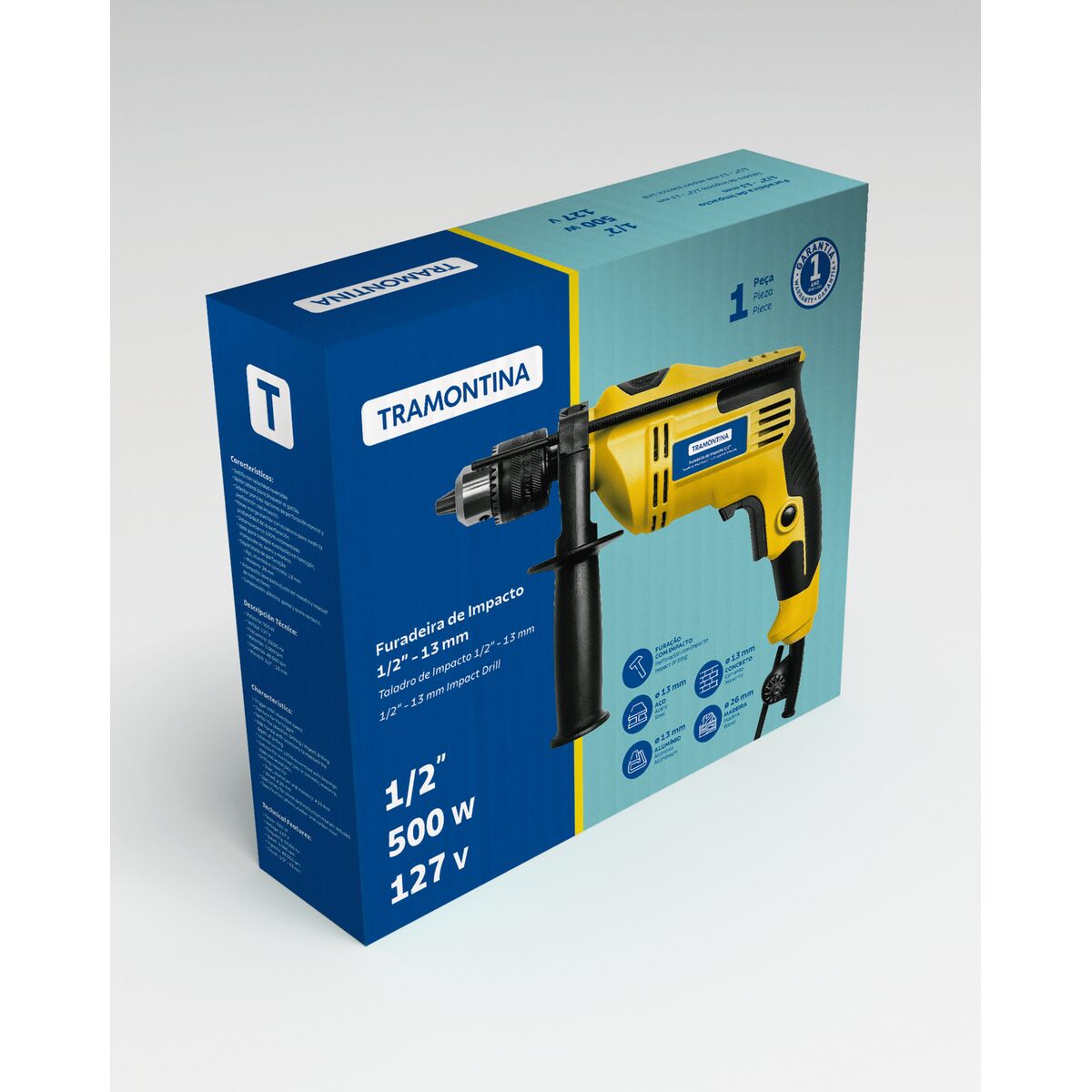 Imagem do produto Tramontina Furadeira de Impacto Reversível 1/2" 500W 220V com Kit Brocas