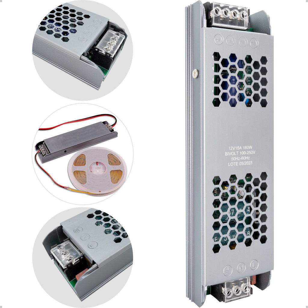 Imagem do produto Nobre Fonte Chave 12V 15A 180W Bivolt com Chave Seletora Slim