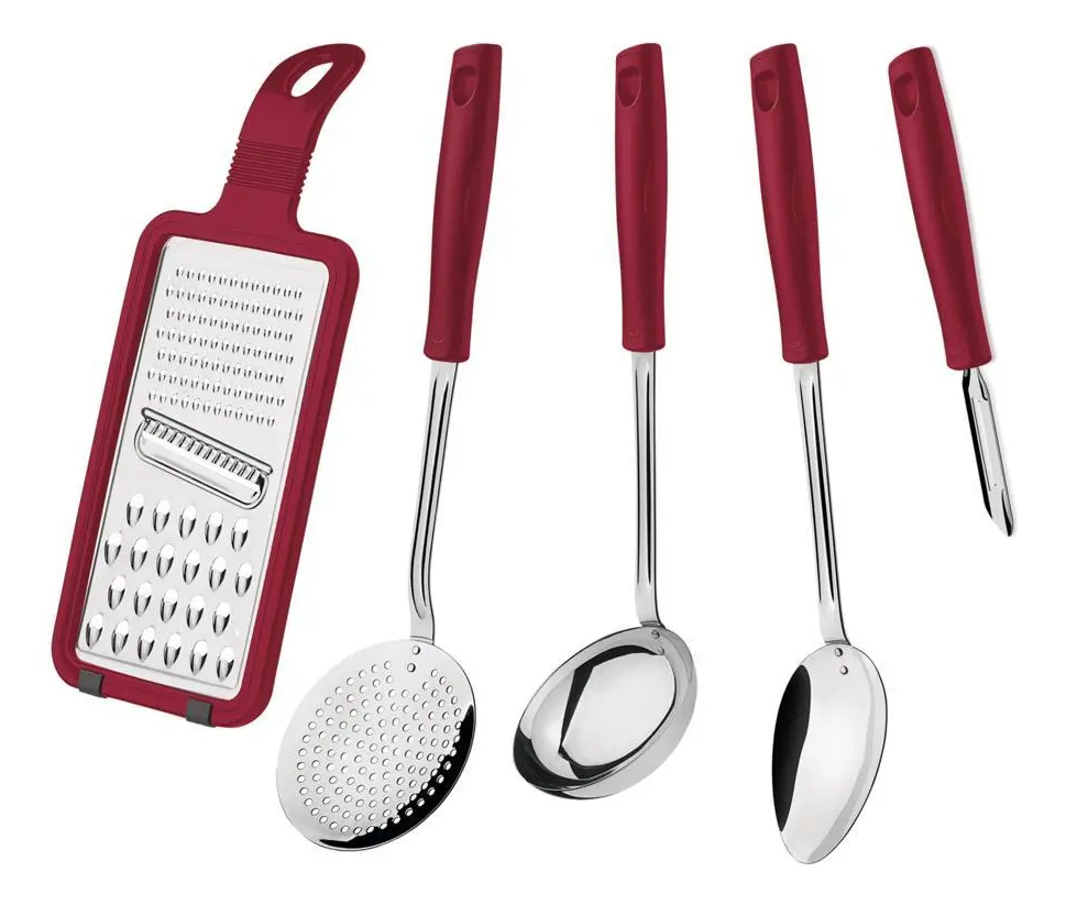 Imagem do produto Tramontina Jogo de Utensílios Easy em Aço Inox com Cabos de Polipropileno Vermelho 5 Peças
