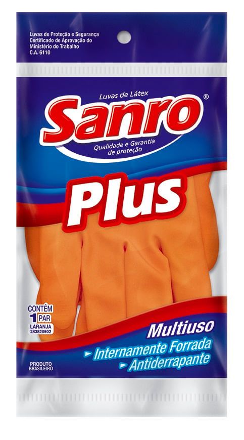 Imagem do produto Sanro Luva de Látex Proteção Química com Forro Anti-Derrapante Laranja Tamanho 06 P