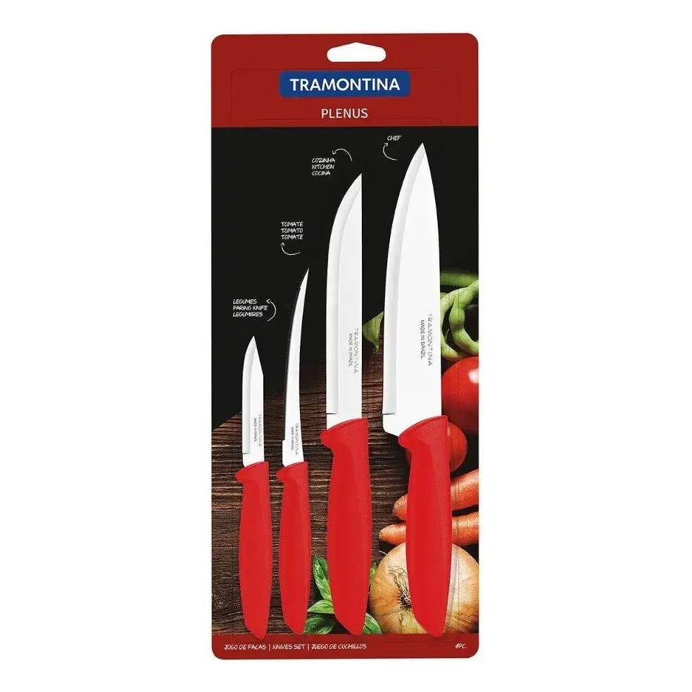 Imagem do produto Tramontina Jogo de Facas Plenus em Aço Inox com Cabo Vermelho 4 Peças