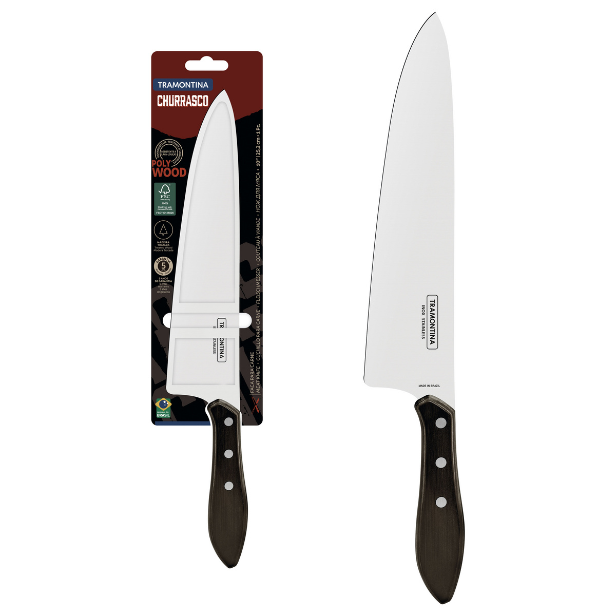 Imagem do produto Tramontina Faca para Carne 10" Polywood com Lâmina em Aço Inox e Cabo de Madeira Castanho