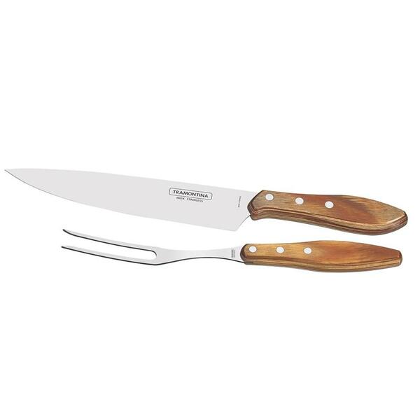 Imagem do produto Tramontina Jogo Trinchante para Churrasco Polywood em Aço Inox com Cabos em Madeira Tratada Castanha 2 Peças