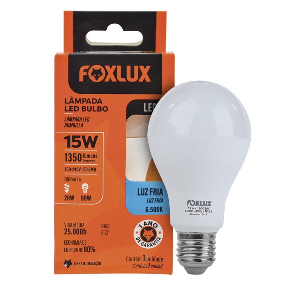 Imagem do produto Lâmpada LED Bulbo Foxlux A60 15W 6500K Bivolt E27 Branco