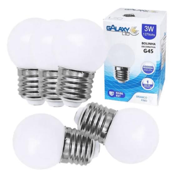 Imagem do produto Galaxi Lâmpada LED Bolinha G45 3W Branca Fria E27 127V